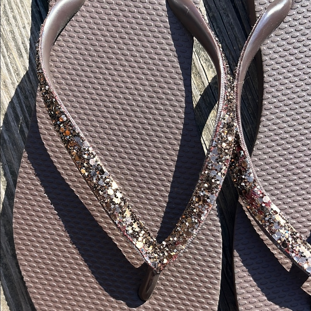 JCREW Women’s Brown Glitter Strap Flip Flops - Picture 2 of 4